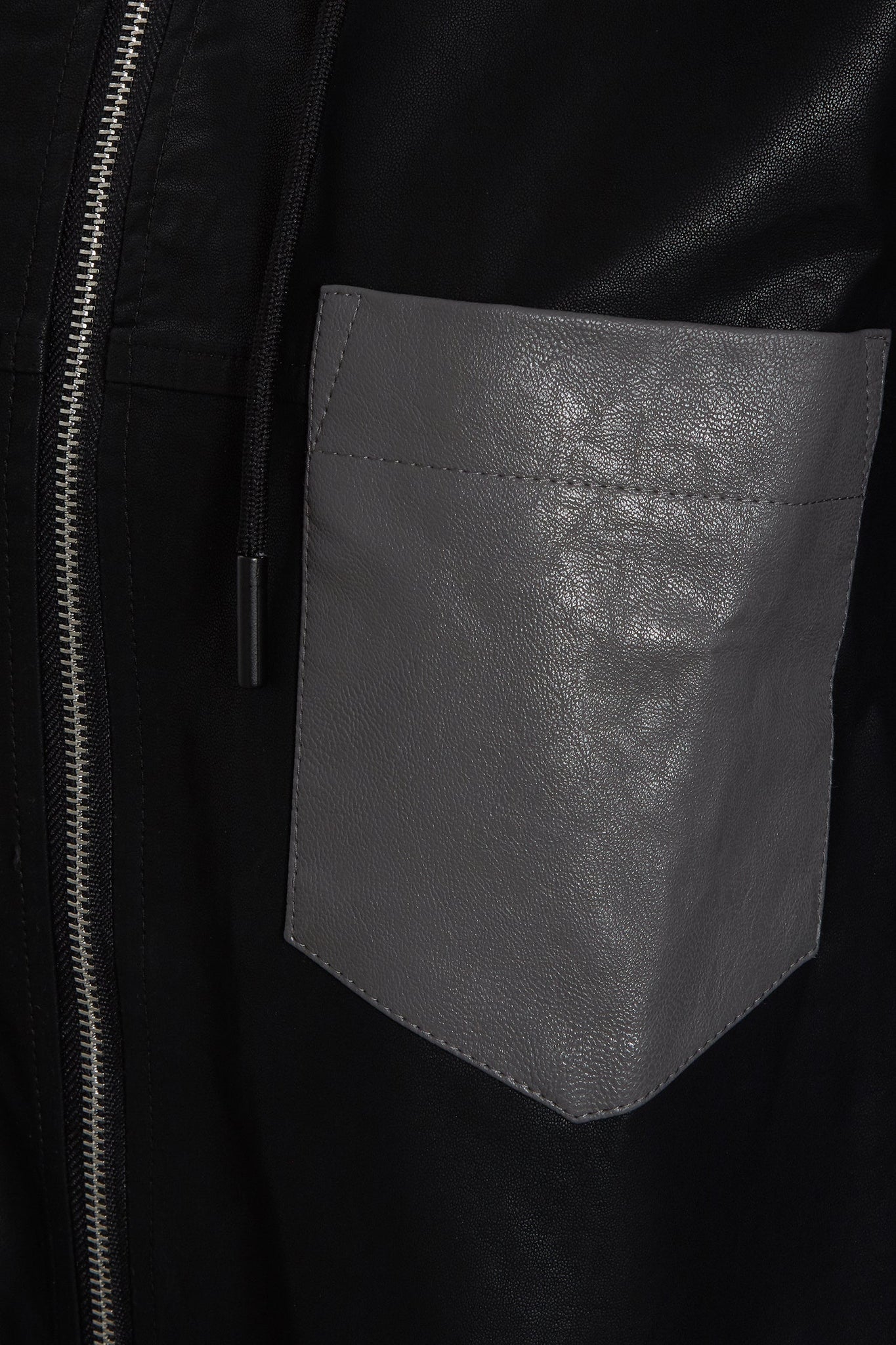 PU ZIPPER DETAIL TONAL HOODIE