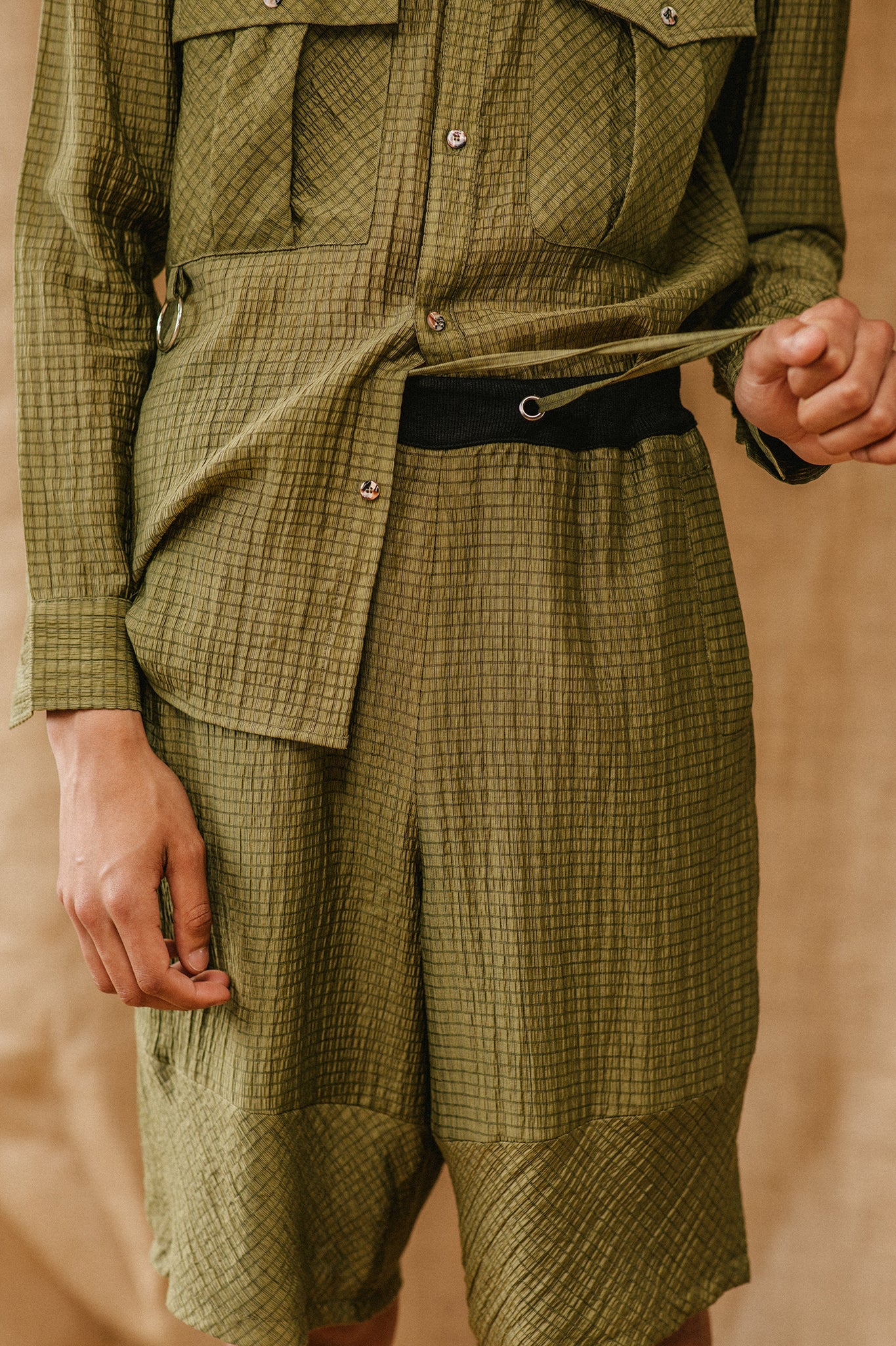 TEXTURED KHAKI UTILITY SHIRT & SHORT CO-ORD