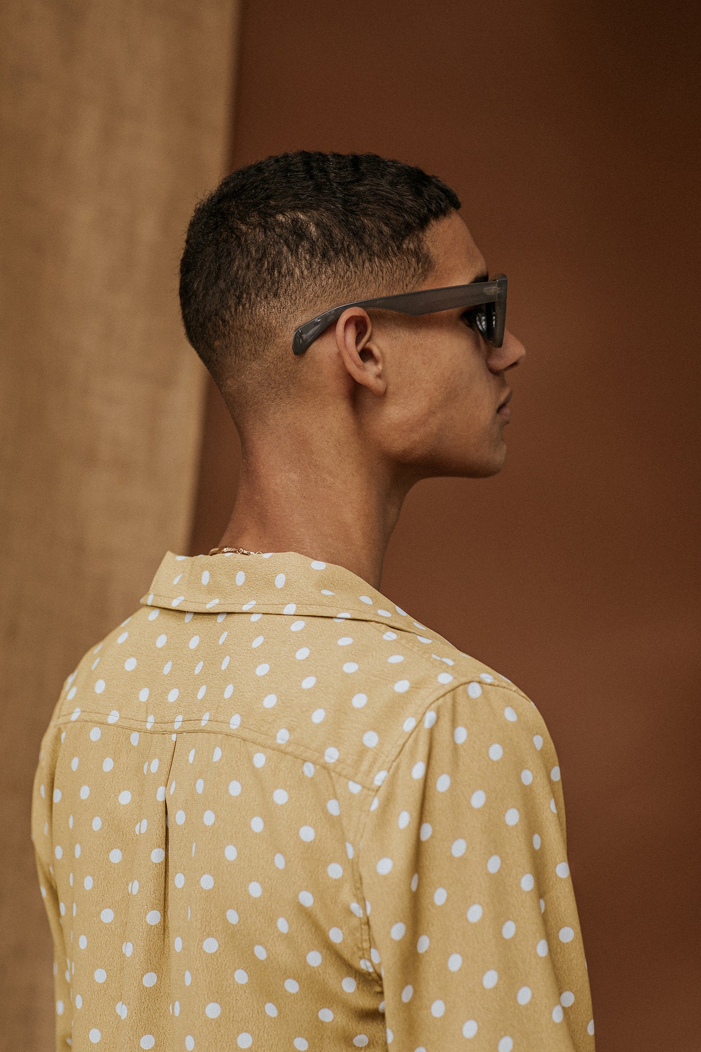 PIPED MUSTARD POLKA-DOT RESORT SHIRT