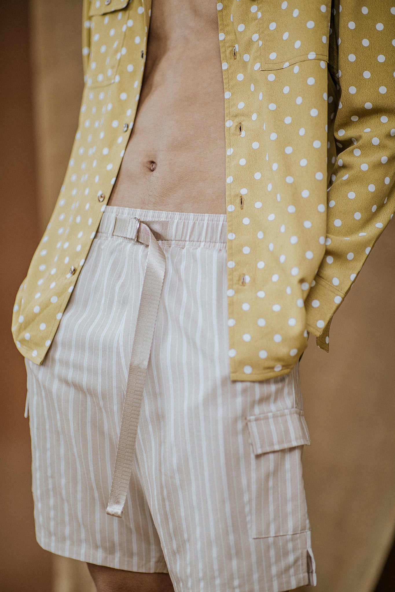 PIPED MUSTARD POLKA-DOT RESORT SHIRT